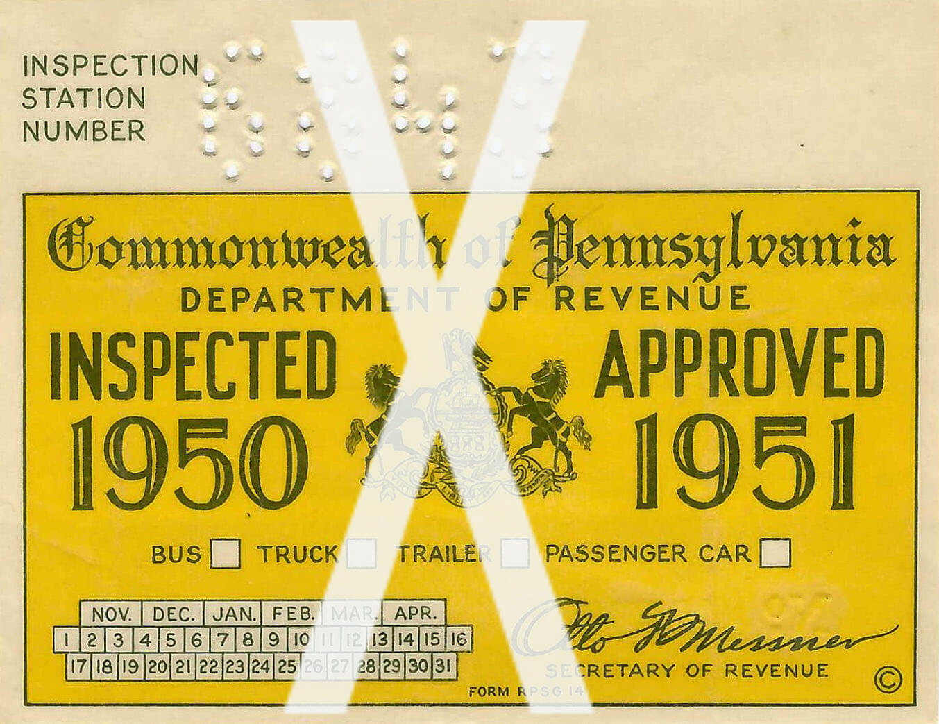 (image for) 1950-51 Pennsylvania Inspection Sticker